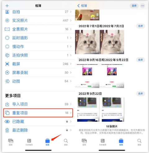 邵原镇苹果手机维修分享iOS 16 中相册重复项目功能使用方法 