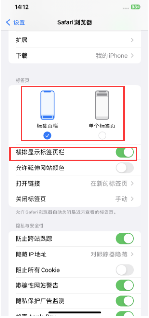 邵原镇苹果手机维修分享Safari浏览器如何切换标签栏位置 